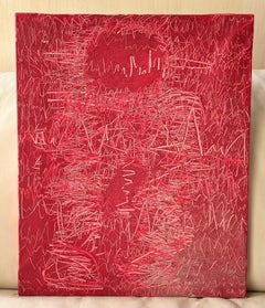 Joan Cruspinera Red Abstract Oil Painting on Canvas, 1996
