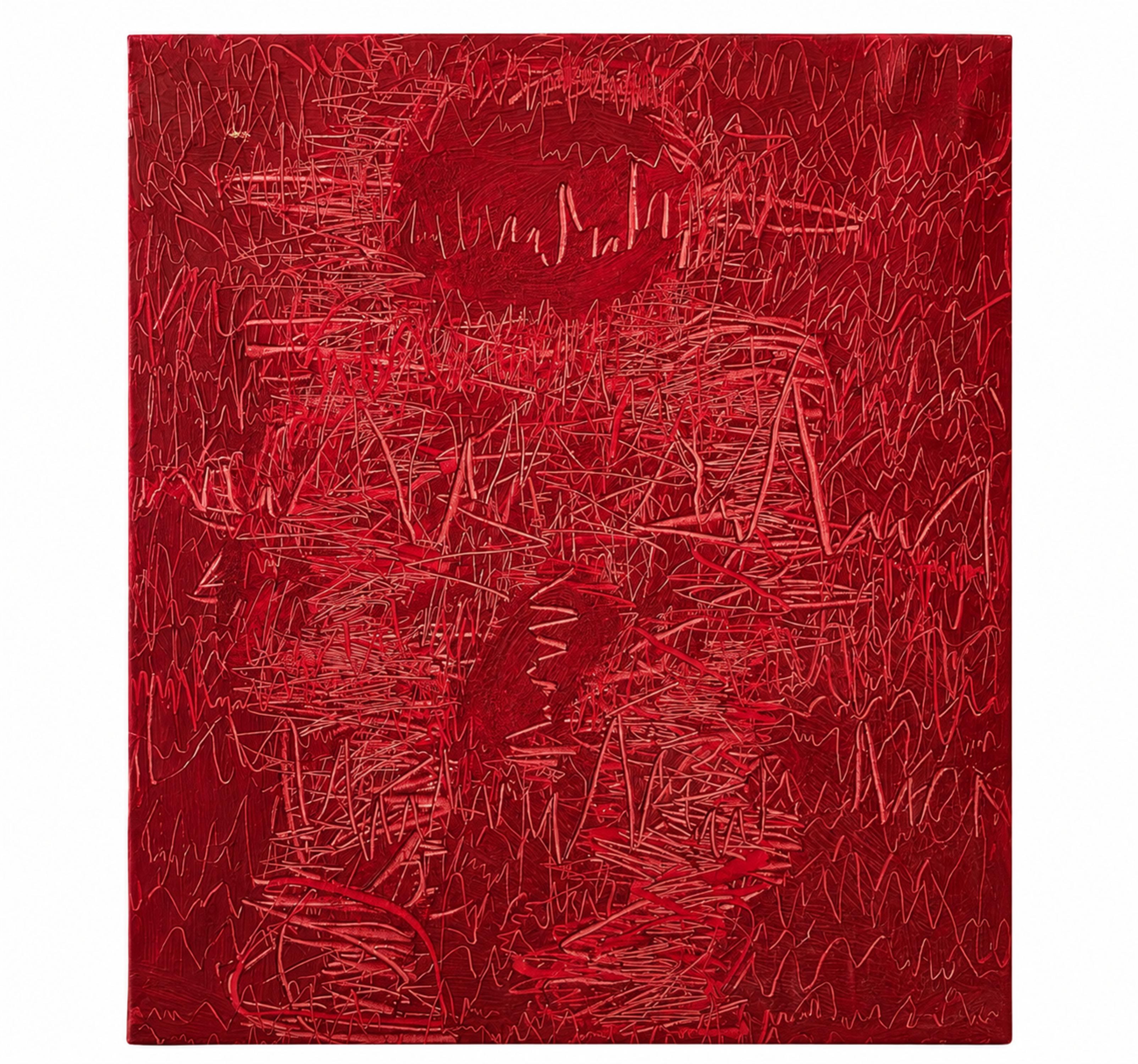 Joan Cruspinera Red Abstract Oil Painting on Canvas, 1996