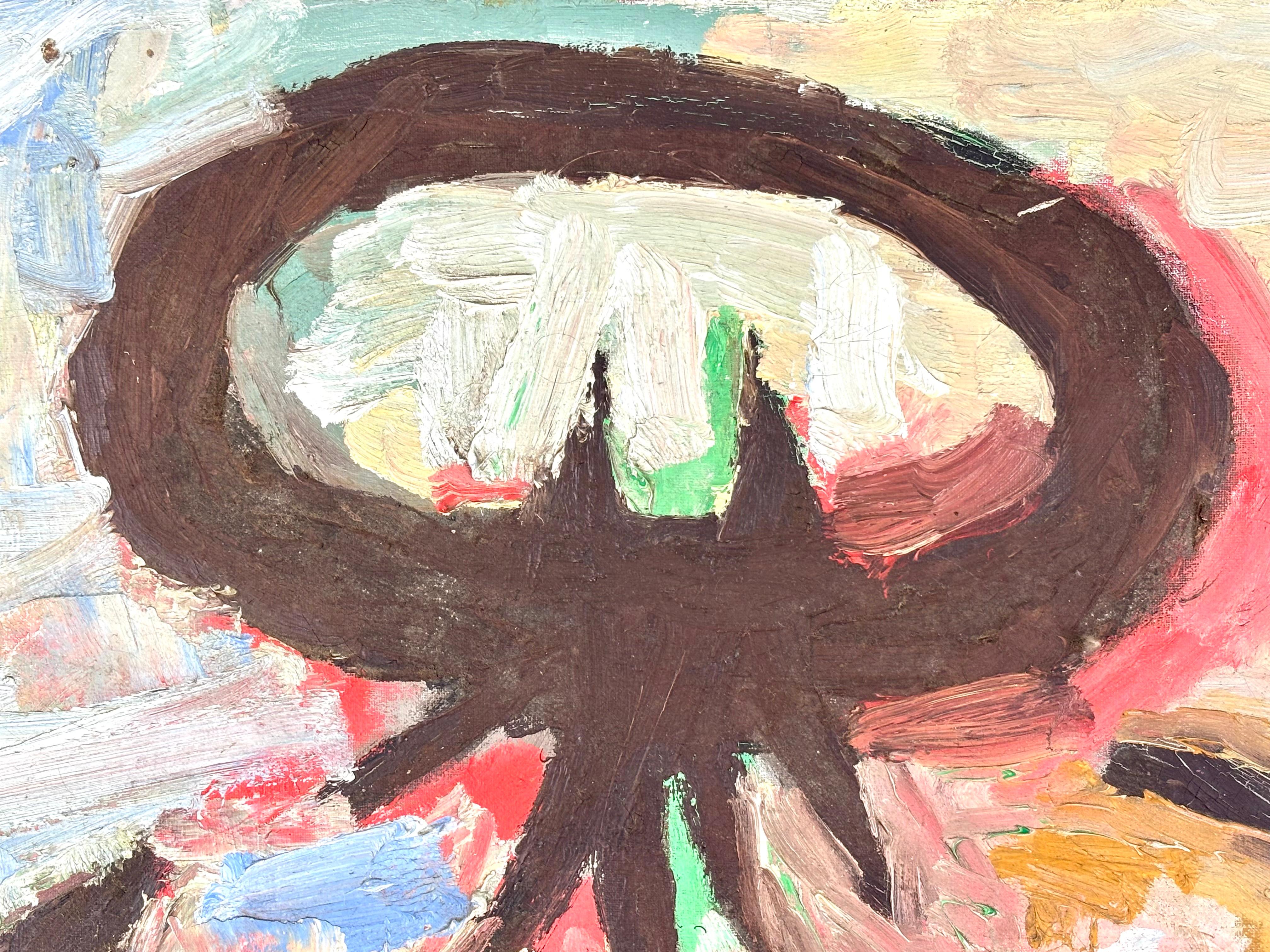 PERSONAJE FUTURISTA 1971 - Beige Figurative Painting by Joan Cruspinera