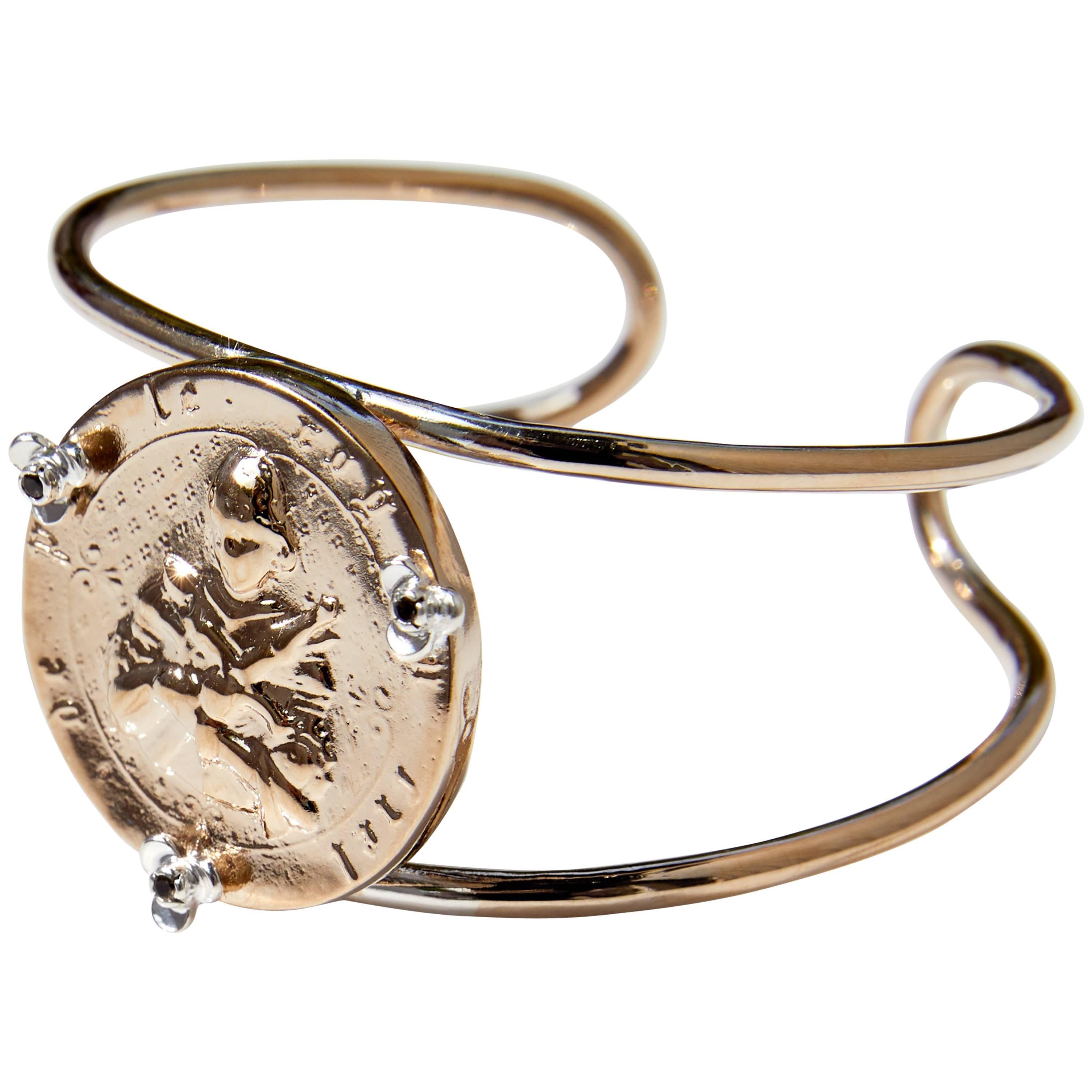 Joan D'arc Medal Roses Arm Cuff Bangle White Diamond J Dauphin