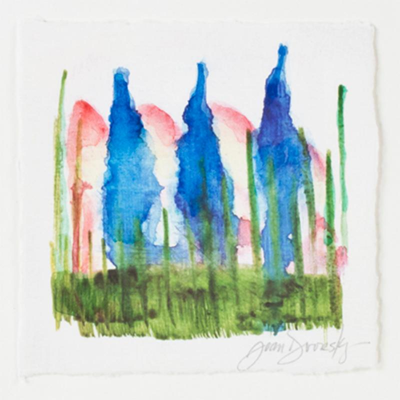 Original Mixed-Media-Tinte und Aquarell „Three Trees“ von Joan Dvorsky, signiert im Angebot 1