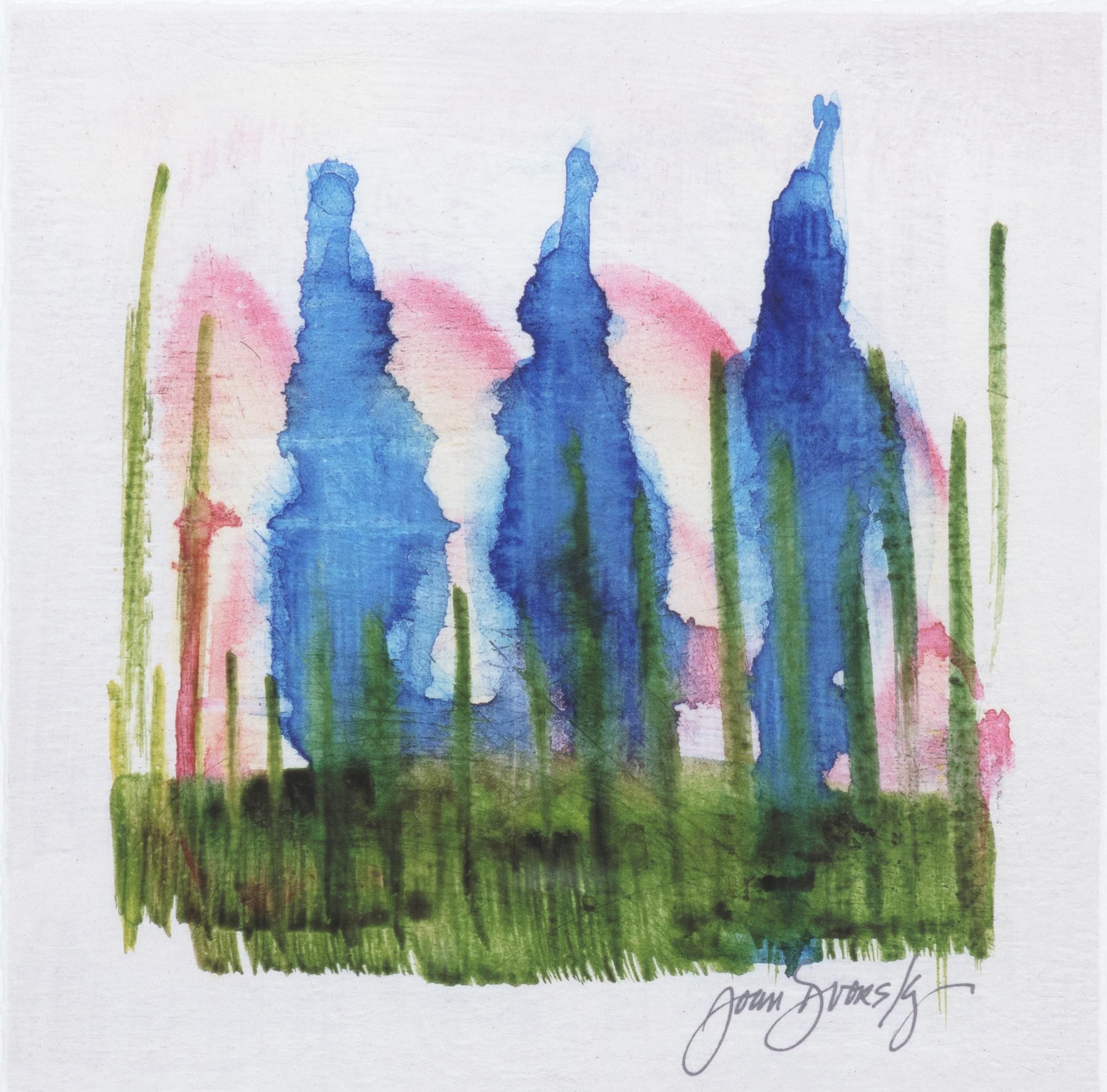 Impression giclée « Trois arbres » sur papier aquarelle d'après peinture à l'acrylique - Print de Joan Dvorsky