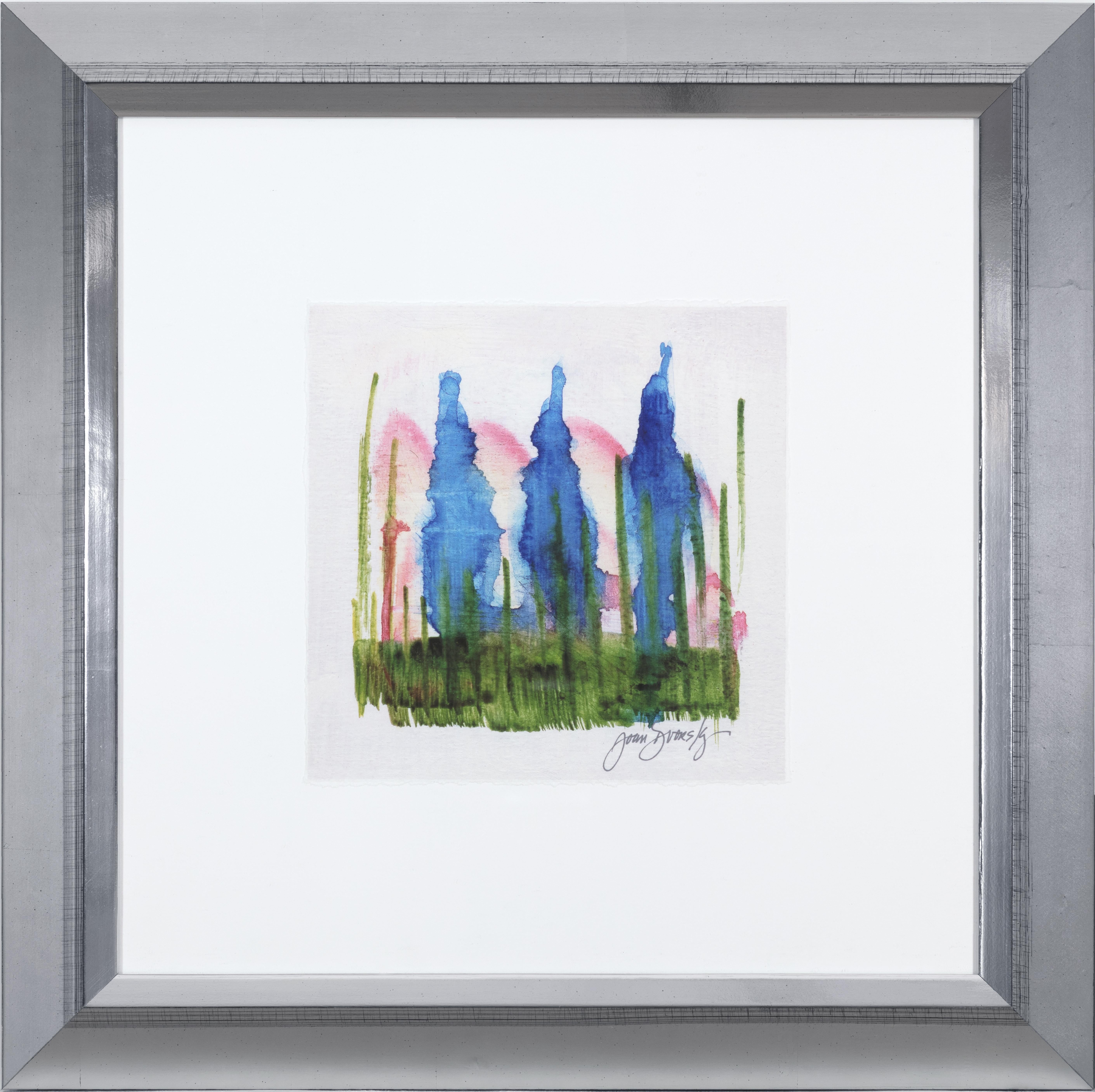 Landscape Print Joan Dvorsky - Impression giclée « Trois arbres » sur papier aquarelle d'après peinture à l'acrylique