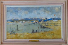 Vintage Original Oil on Board, Joan Elliot Bates, "Windy Day, Blackshore on the Blyth"