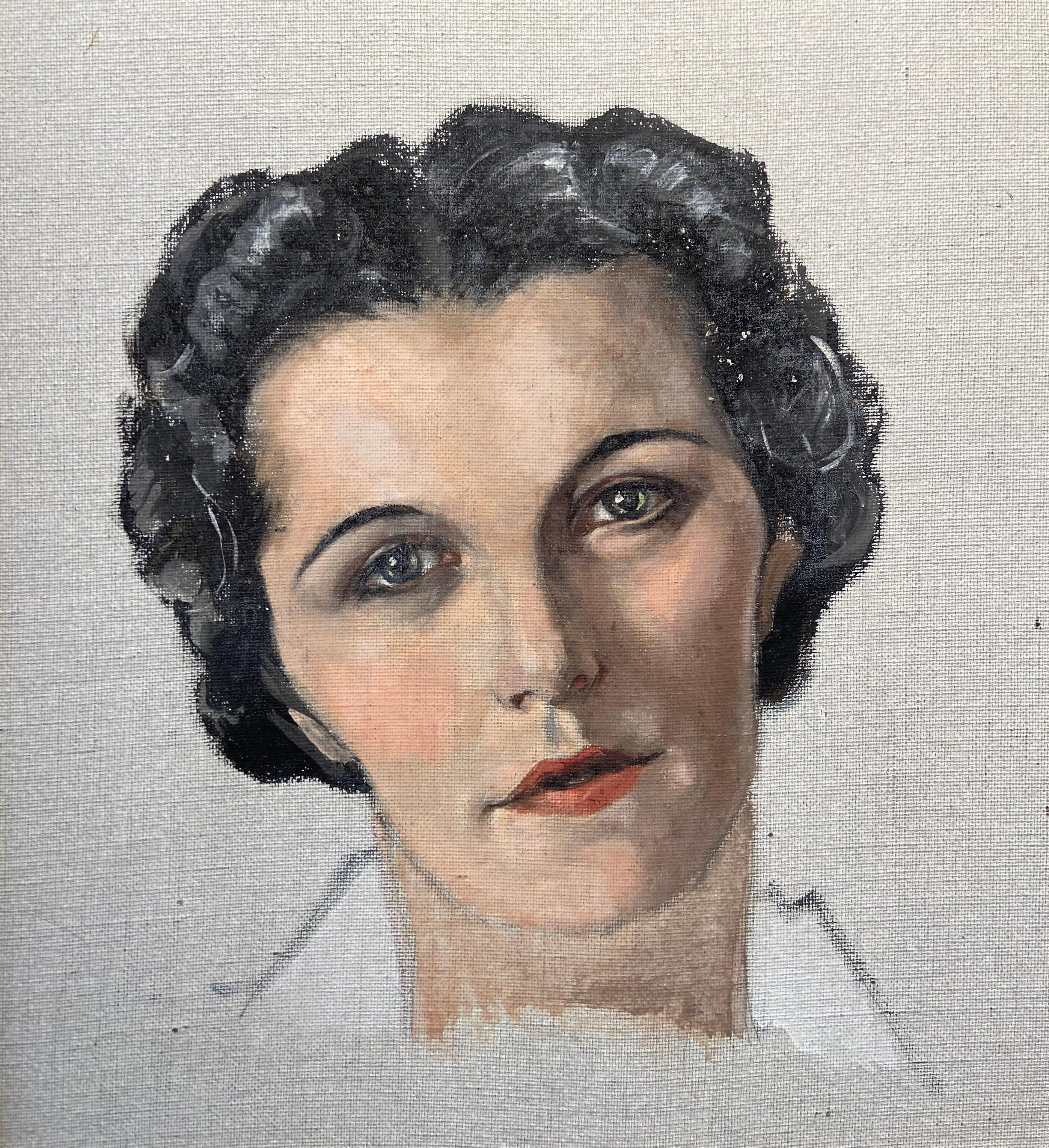Portrait Painting di Joan Fairfax Whiteside ARRC FMAA - Autoritratto, pittura a olio di un'artista donna del XX secolo