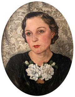 Retro Self Portrait, 20th Century Female Artist Oil Painting