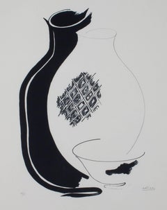 "Two Bottles & Bowl, " Original Black & White Litho. signed by Joan Gardy Artigas