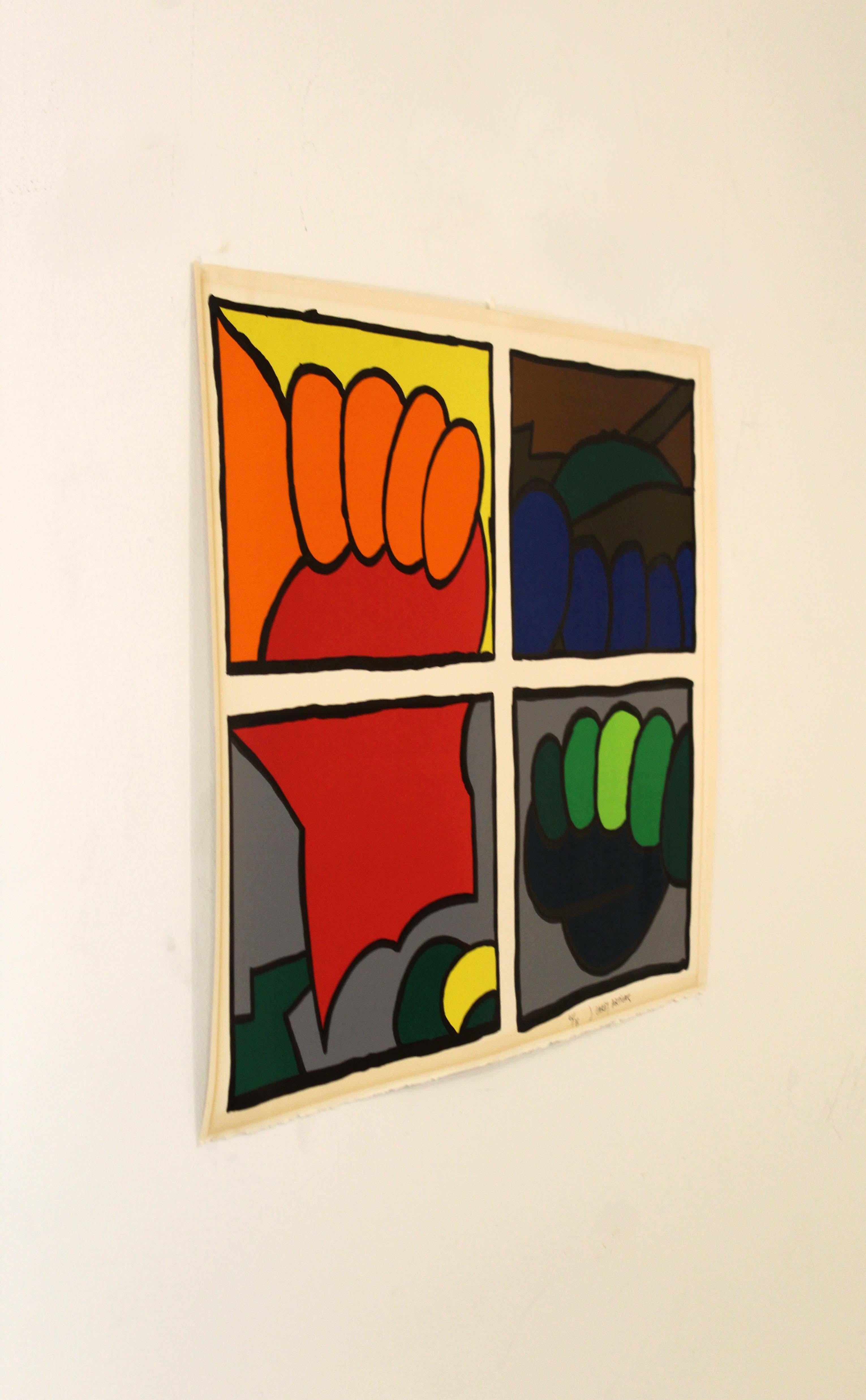 A bold and bright limited-edition serigraph by modern Spanish artist Joan Gardy Artigas. Hand signed in pencil with an annotation of 45/75 on the bottom right. Artigas was a Catalan artist who was a close collaborator with Joan Miro. There are