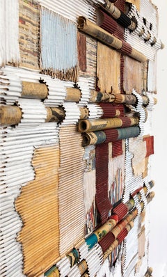 Sculpture murale en relief abstrait en papier blanc lavé « White Washed », collage de techniques mixtes