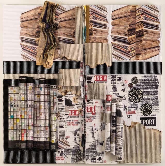 Color Washed Object Collage White Wash Brutalist Sculptural Collage Artwork, Mural from Upcycled ...