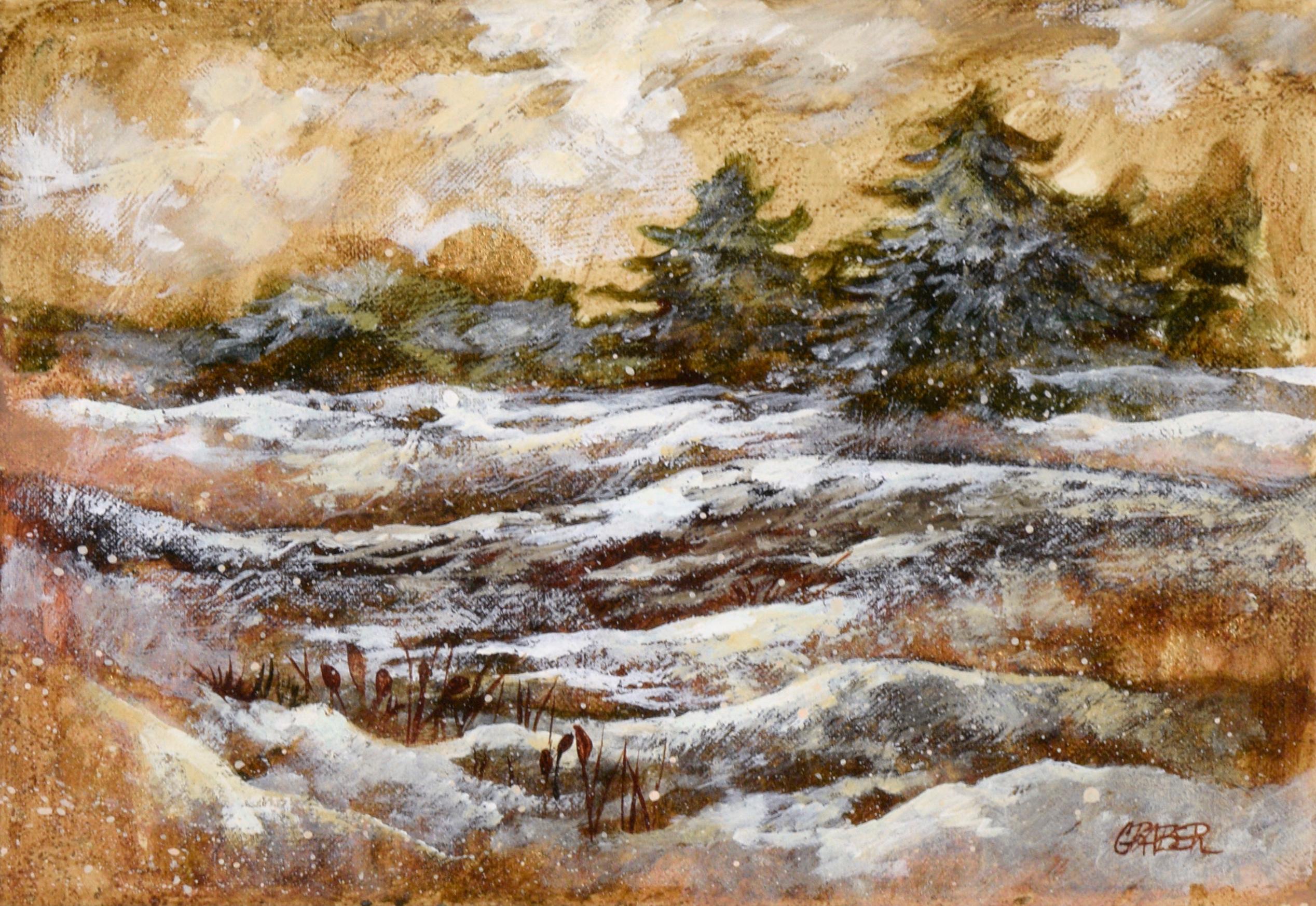 Golden Winter Landscape - Painting by Joan Graber