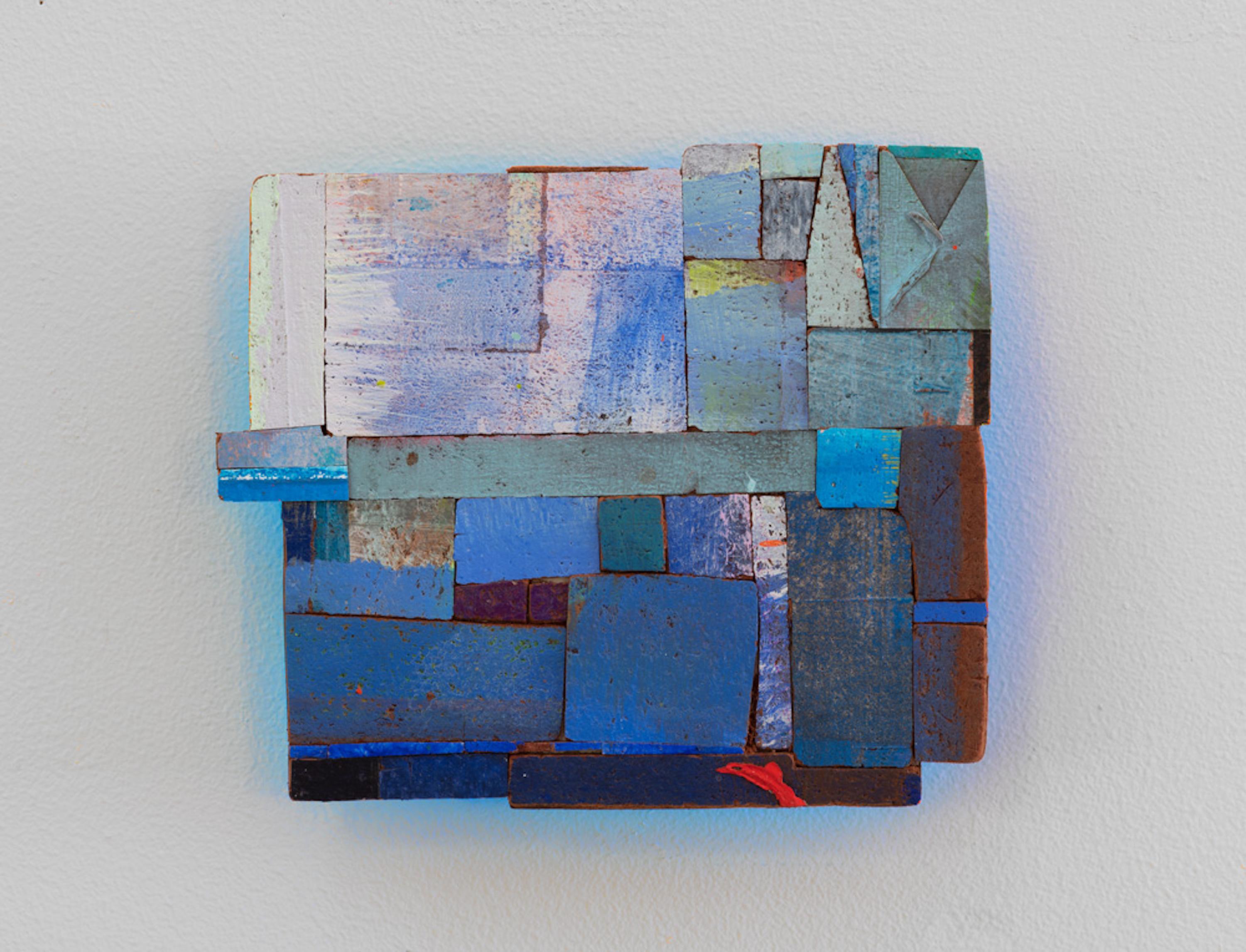 Joan Grubin Abstract Sculpture - Detritus #40, acrylic on pressed wood, abstract neon wall-mounted sculpture 2022