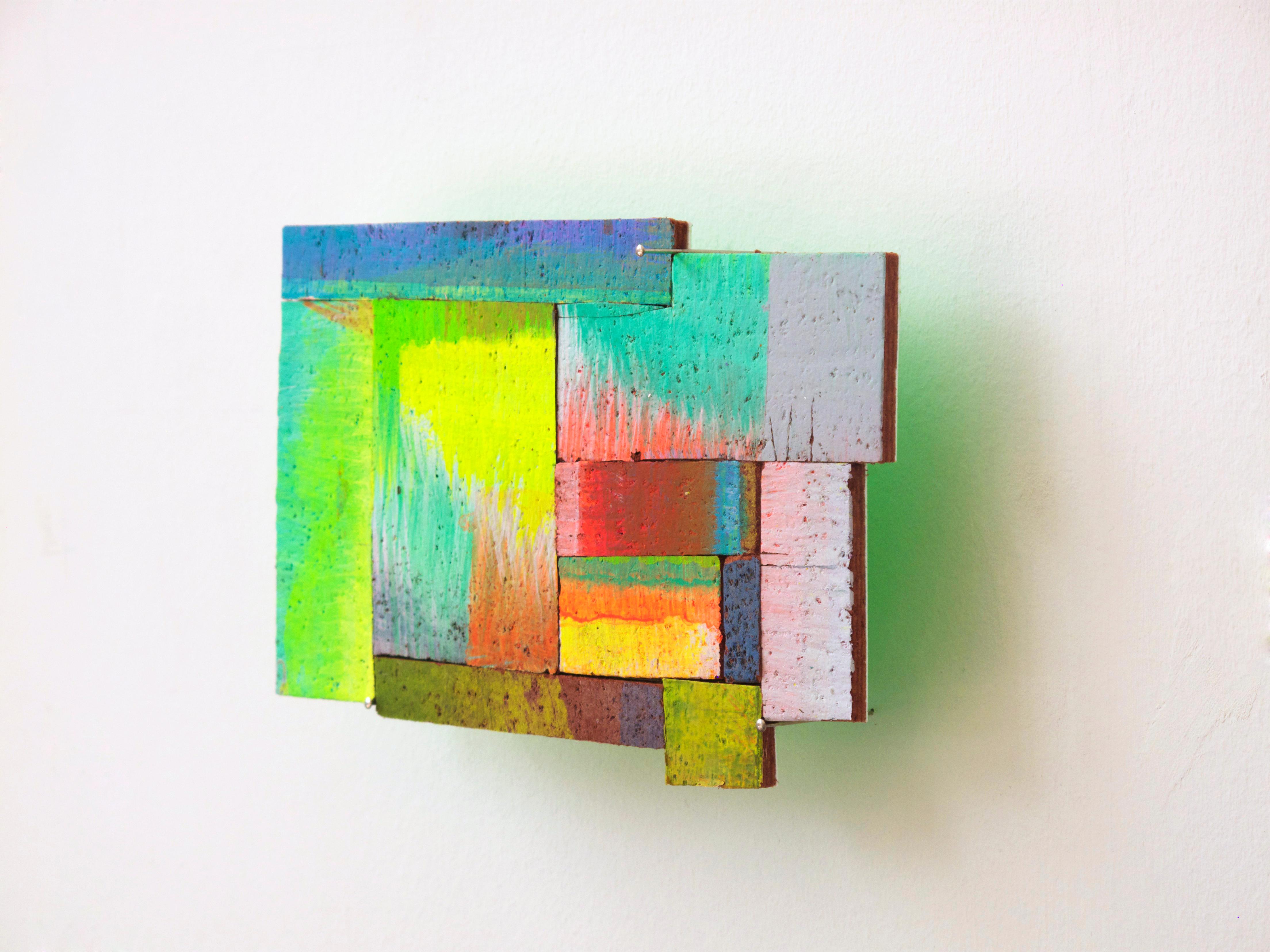 Detritus #6, multicolored abstract neon wall-sculpture, 2015