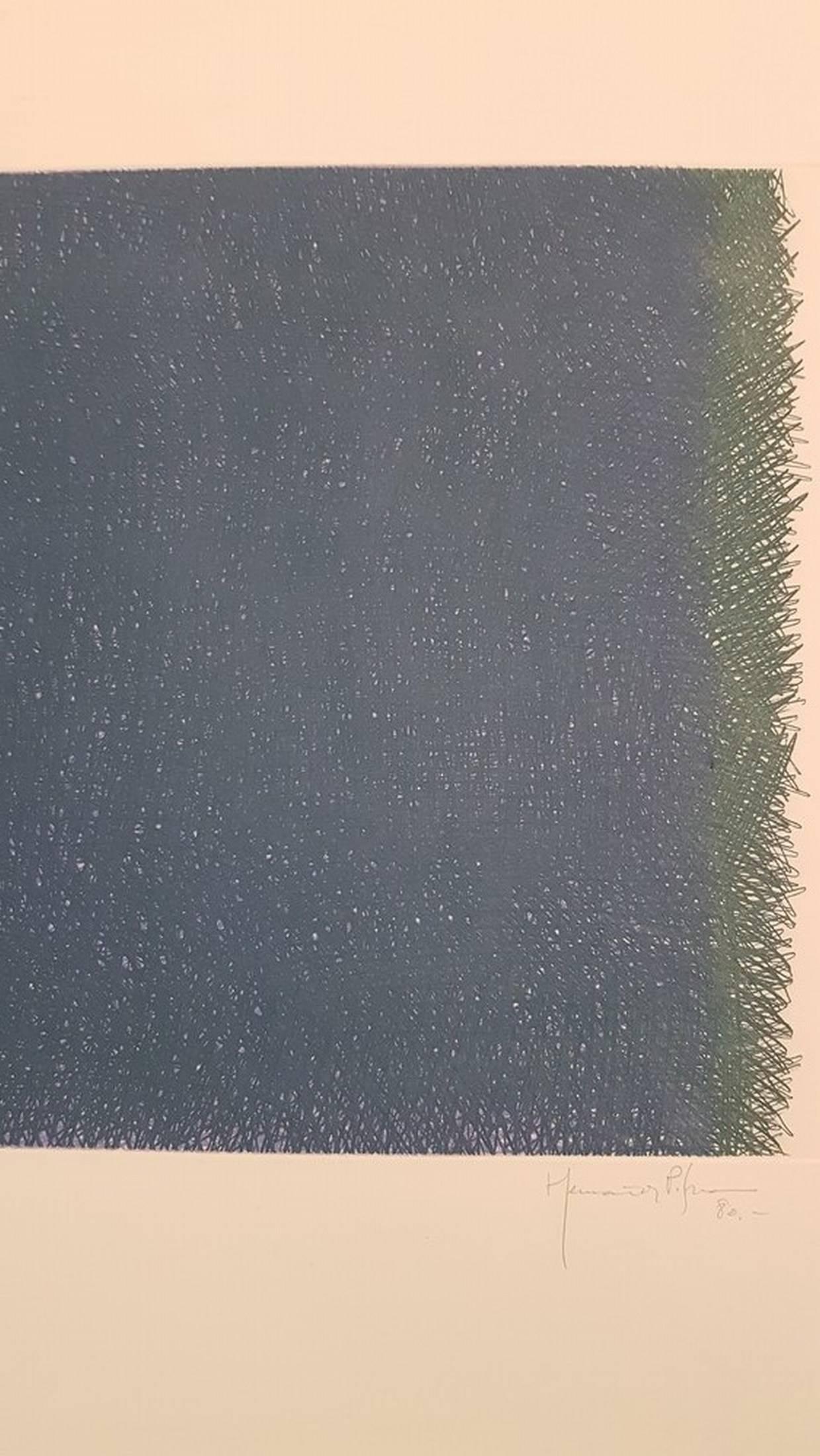 Abstrakte, abstrakte Komposition (Komposition, in Grün/Blau  Spanien, Catalonia) (Beige), Print, von Joan Hernandez Pijuan