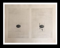 HERNANDEZ PIJUAN  Abstraktes Gemälde mit geometrischer Komposition. Originalgravur