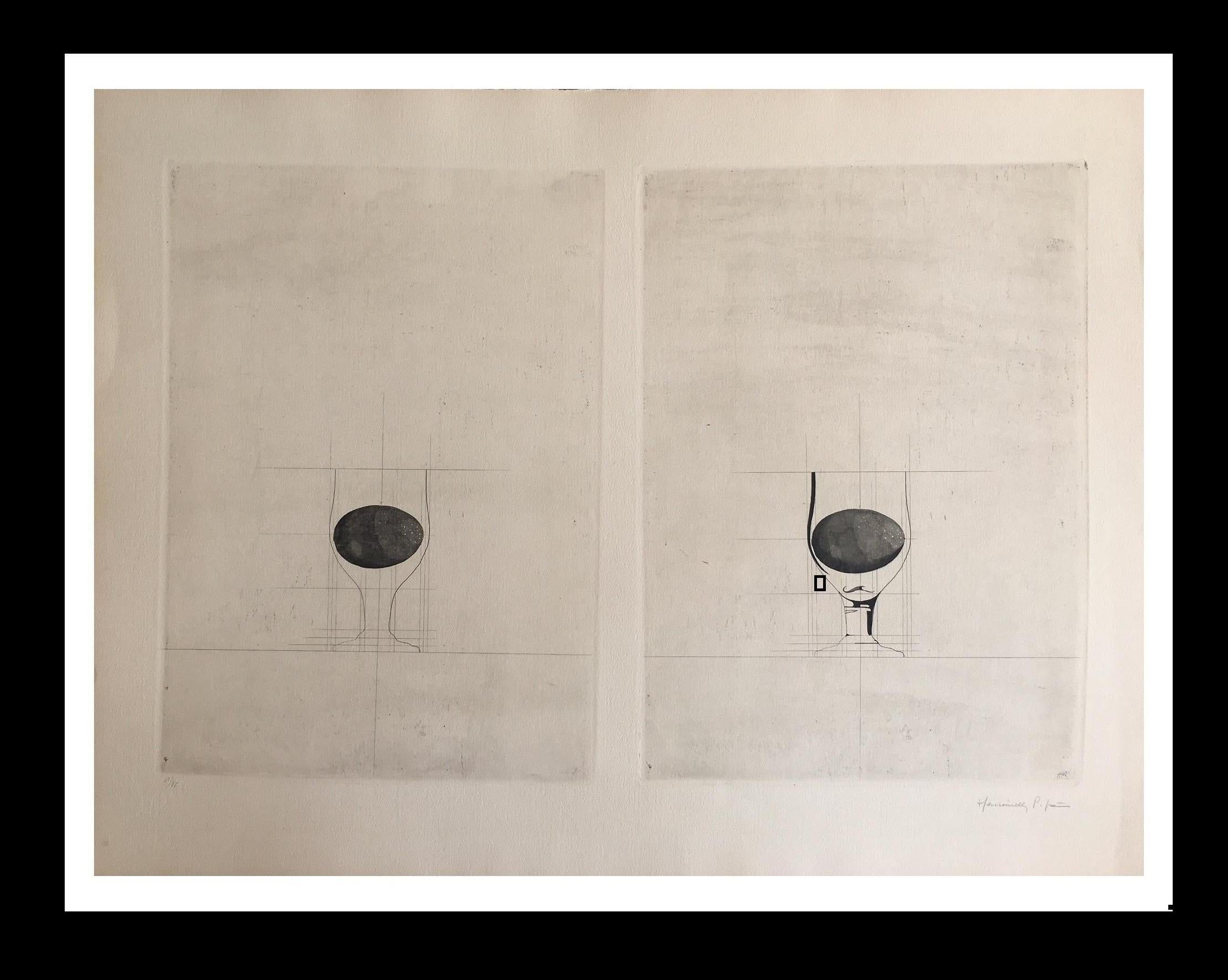 HERNANDEZ PIJUAN  composizione geometrica.incisione originale pittura astratta