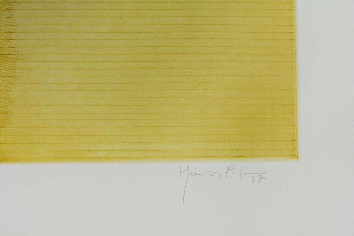 JOAN HERNANDEZ PIJUAN: Composition - Ething on paper, Spanish abstraction - Yellow Abstract Print by Joan Hernandez Pijuan