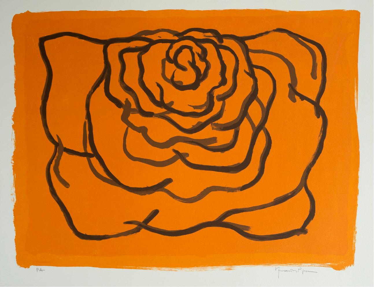 Ochre Rose Pijuan Orange Modern Nature Flower Mysticism Contemplation - Print by Joan Hernandez Pijuan