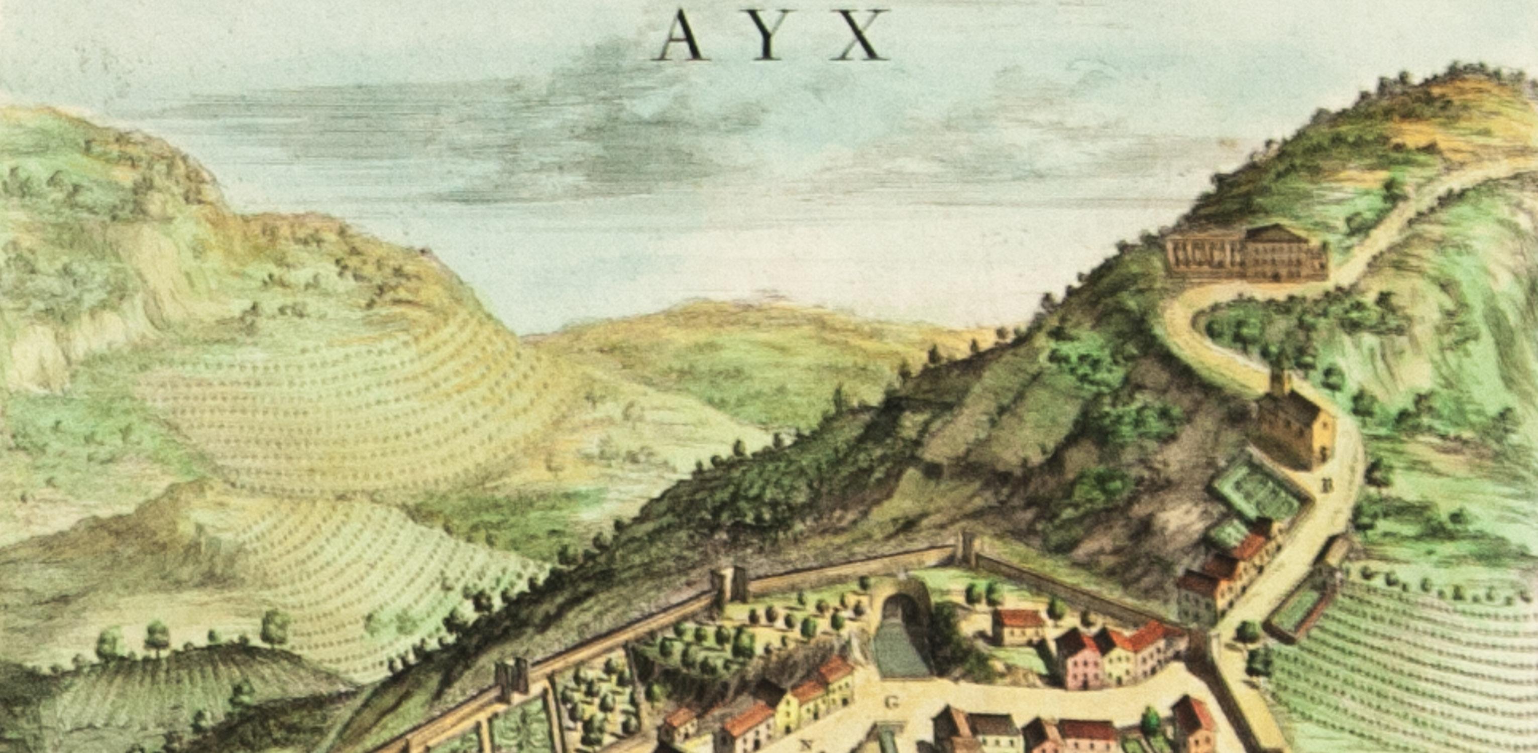 AYX Karte von Aix en Provence, Frankreich von J. Blaeu, 17. Jahrhundert  (Beige), Print, von Joan (Johannes) Blaeu