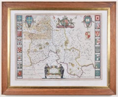 Antique Map of Oxfordshire by Joan Blaeu with college crests