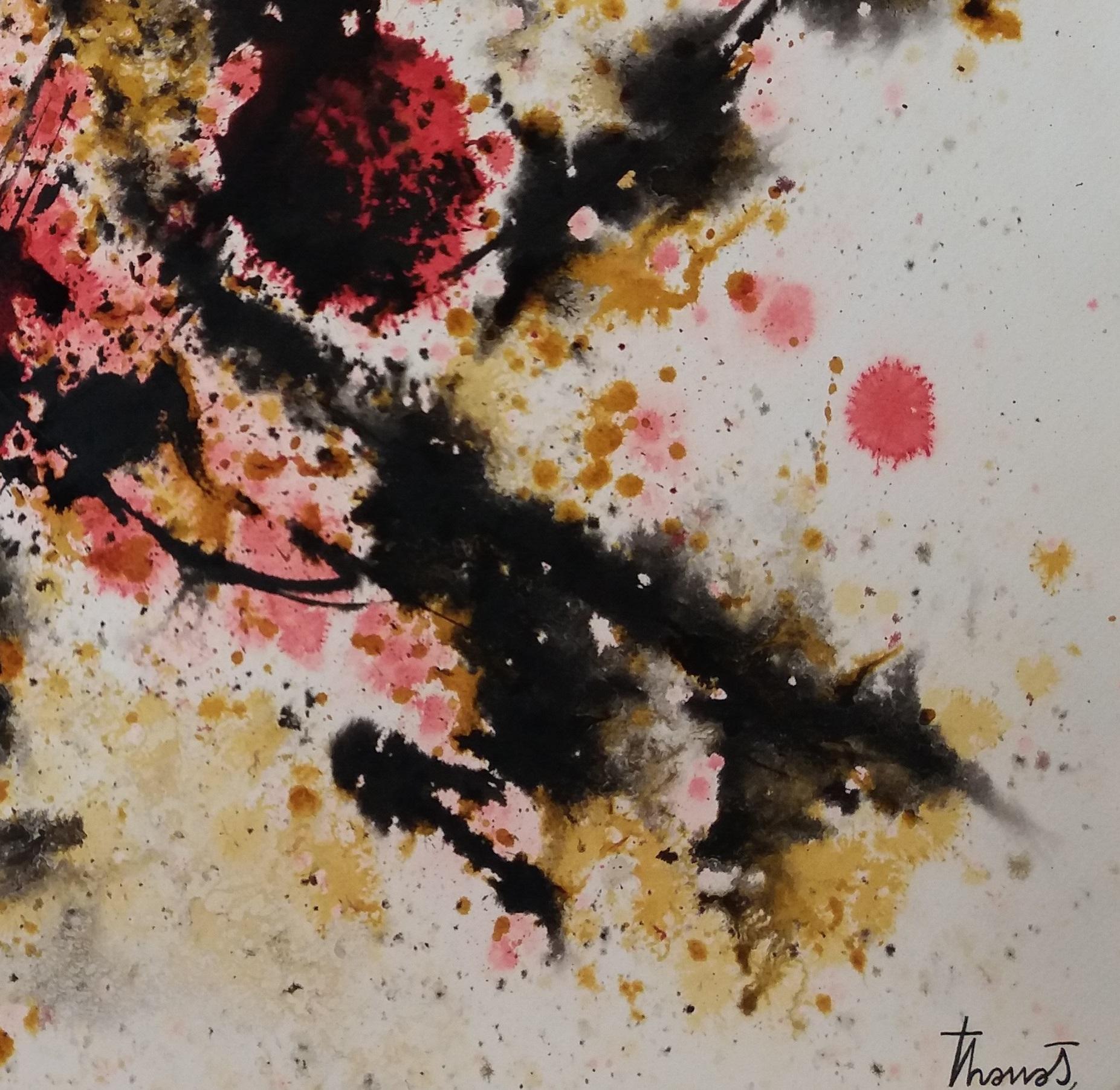 Tharrats  7 Red  Black  Constellation 7 original acrylic paper painting - Abstract Painting by Josep THARRATS