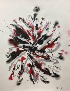 Tharrats. Small Vertical Red and Black. original abstract acrylic painting