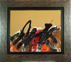  lunar landscape. ocher black red. original abstract acrylic painting