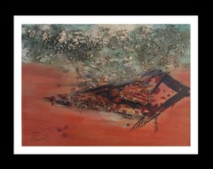 Pintura acrílica abstracta original sobre lienzo, enmarcada, década de los 80, 54 x 73 cm