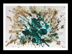 Retro  Tharrats   Green  Constellation 15 . original abstract acrylic painting
