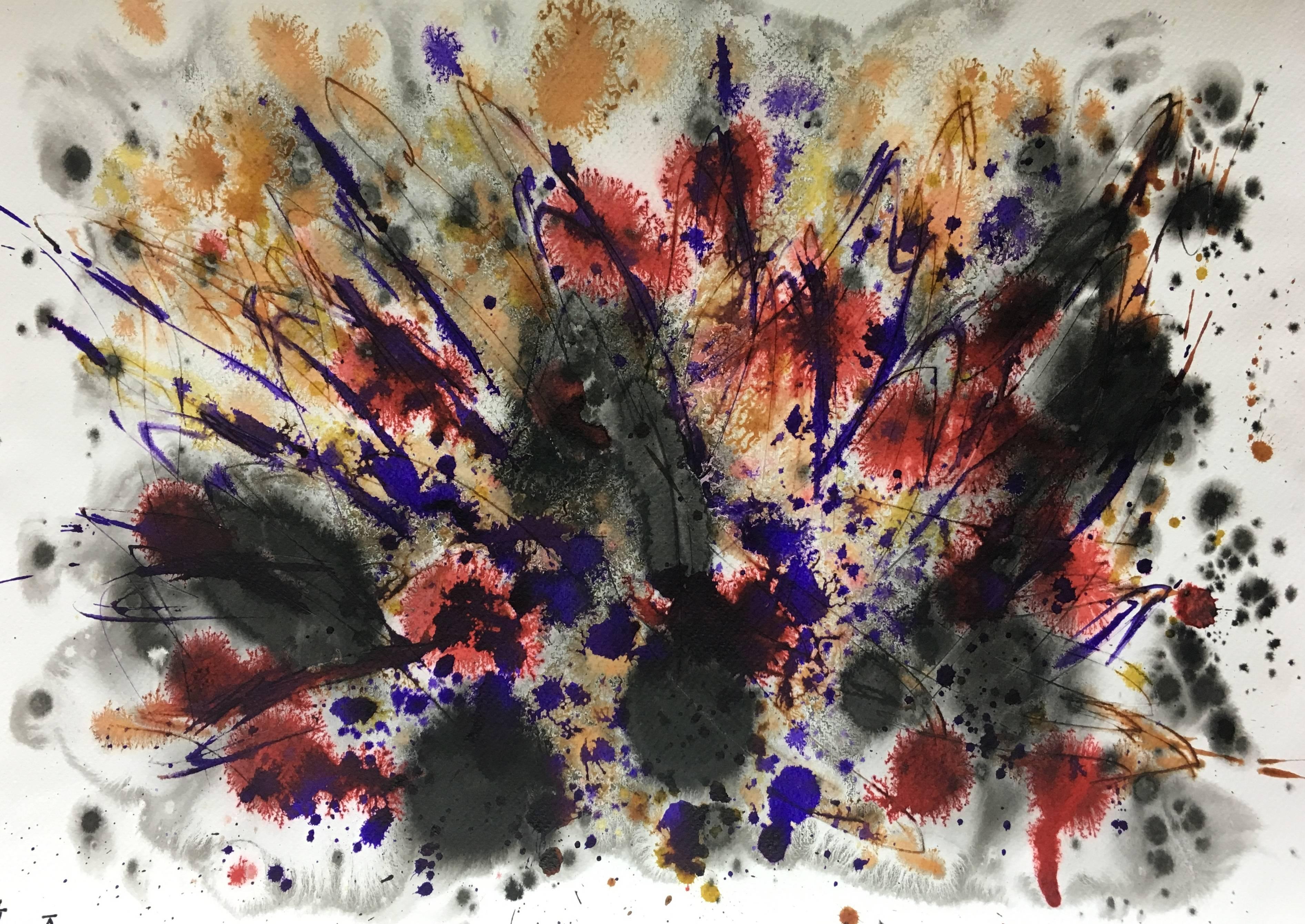 Tharrats  pittura acrilica astratta Rosso Nero Oro originale - Painting di Josep THARRATS