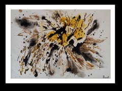 Tharrats  Noir  Jaune  Golden  Acrylique abstraite sur papier d'origine 