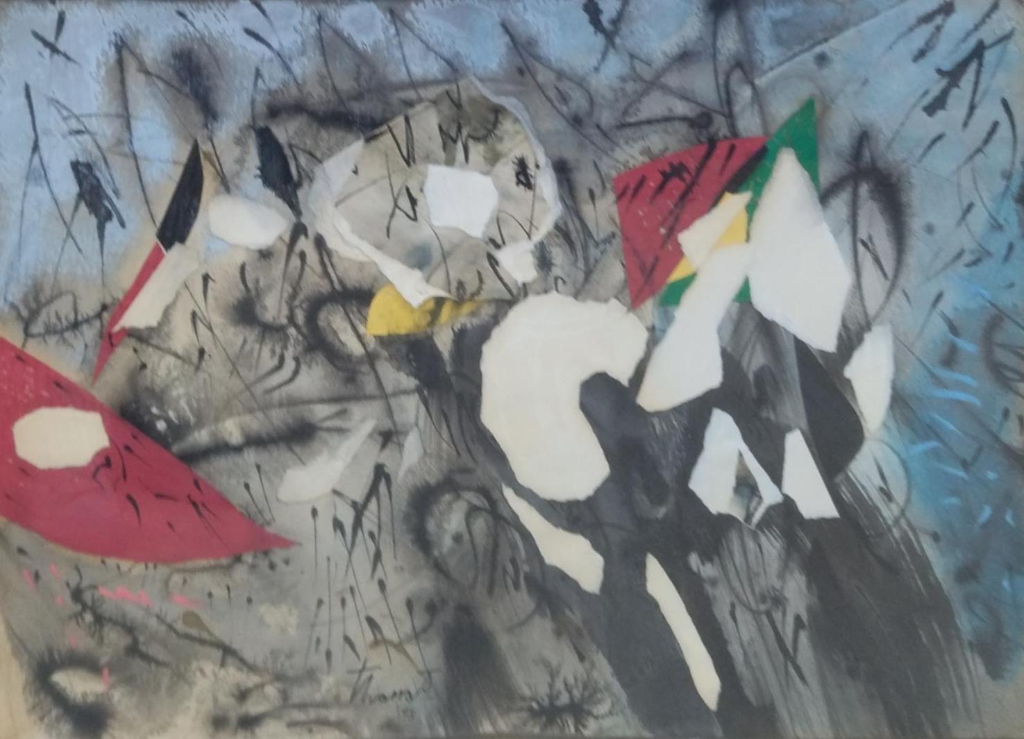  original acryl papier malerei. virtuell gerahmt
Als Sohn von Josep Tharrats i Vilà zog er 1932 nach Béziers, bis er 1935 nach Barcelona zurückkehrte, um an der Massana-Schule zu studieren. Der Spanische Bürgerkrieg unterbricht seine Studien bis