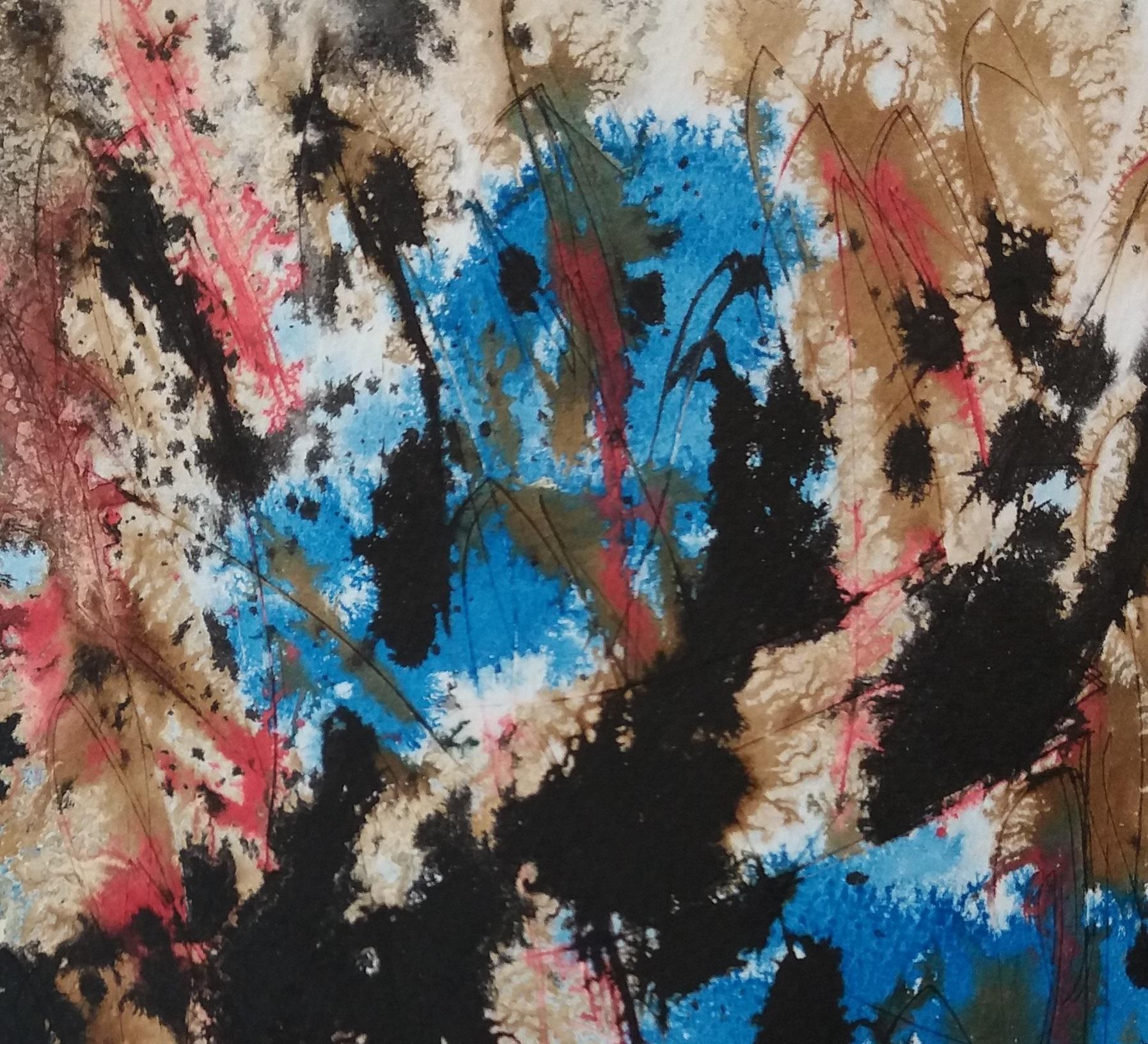 Tharrats  Blau  Schwarz  Konstellationen 1  Abstraktes Original-Acrylpapier  – Painting von Josep THARRATS