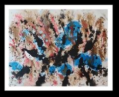 Retro Tharrats  Blue  Black  Constellations 1  original abstract acrylic paper 