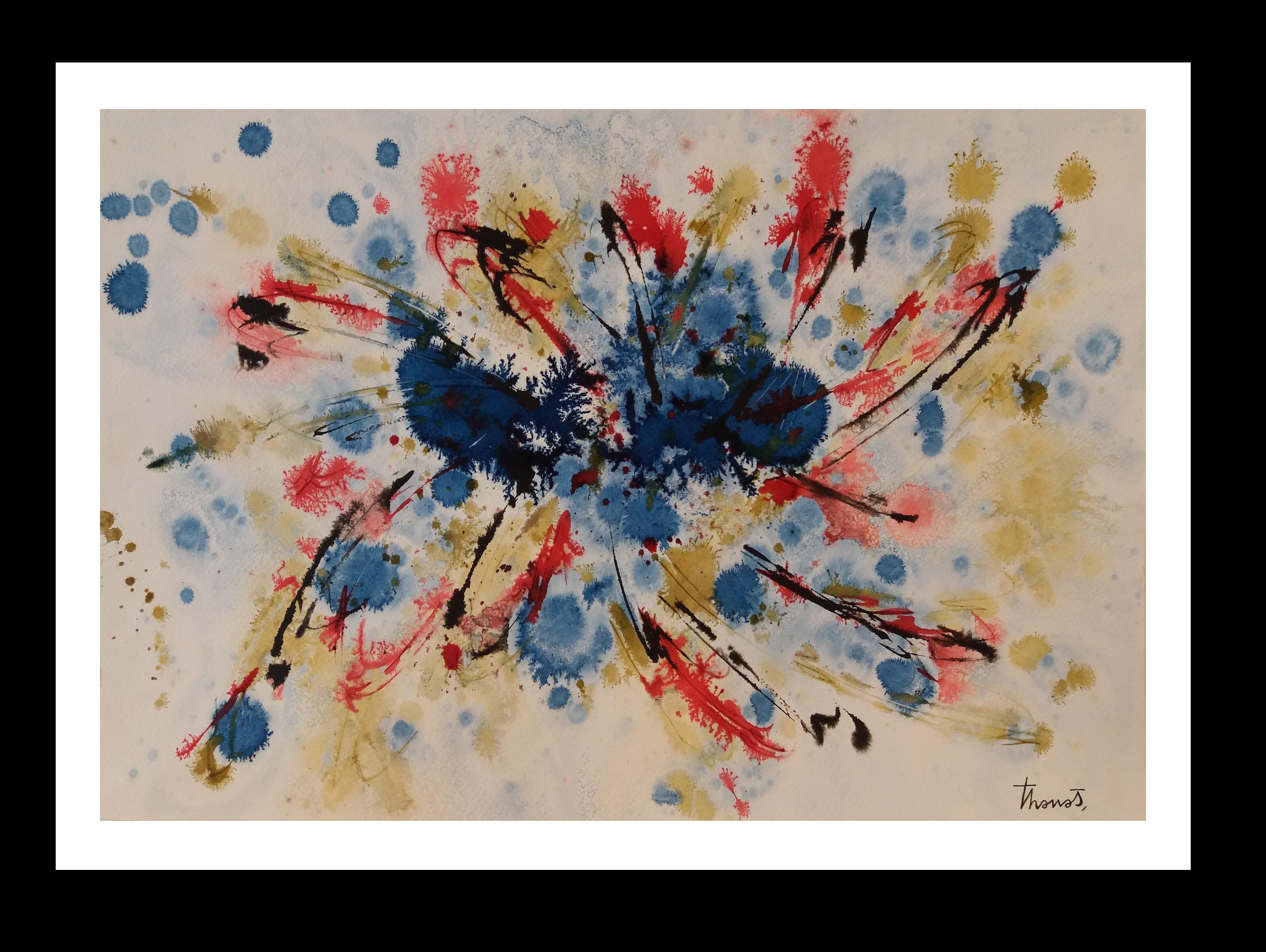 Abstract Painting Josep THARRATS - Tharrats   BLUE Constellation, peinture abstraite originale en papier acrylique