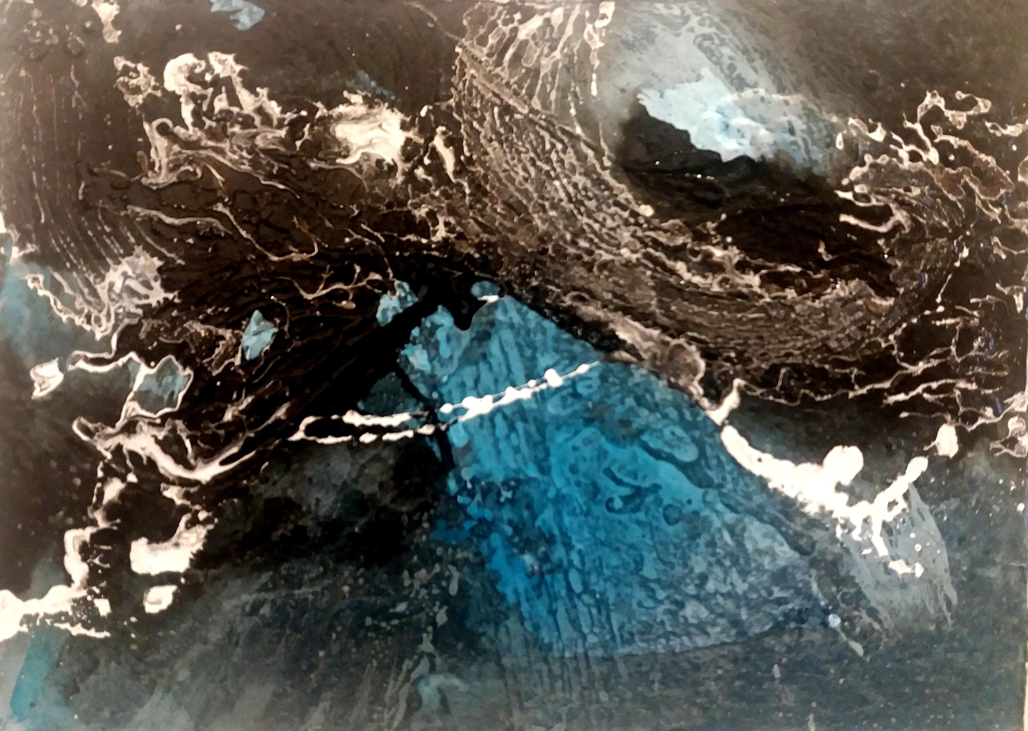 Tharrats   blu. nero. Costellazione. dipinto acrilico astratto originale - Painting di Josep THARRATS