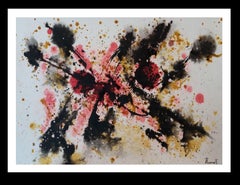 Vintage Tharrats   Red  Black  Constellation 7 original acrylic paper painting