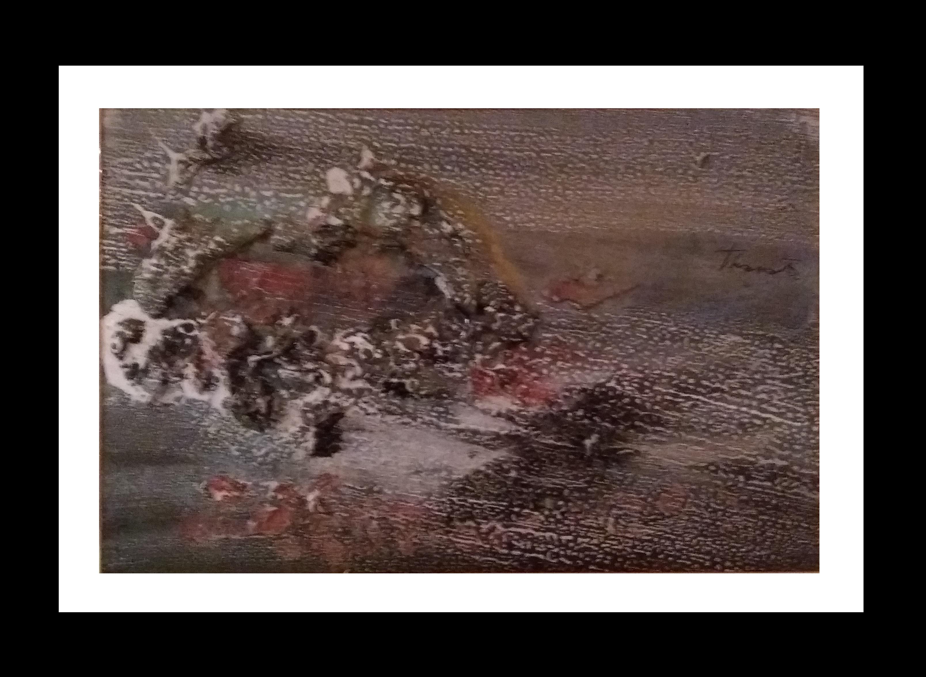 Josep THARRATS Abstract Painting – Tharrats 9 Lunar-Landschaft  Original . . dunkel. kleine Zusammenfassung