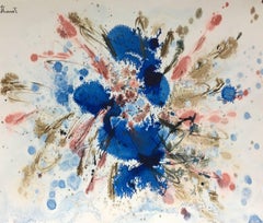 Tharrats Abstract Blue 4, Acrylic on Paper, Framed, Late 20th Century