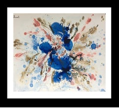 Tharrats Abstract Blue 4, Acrylic on Paper, Framed, Late 20th Century