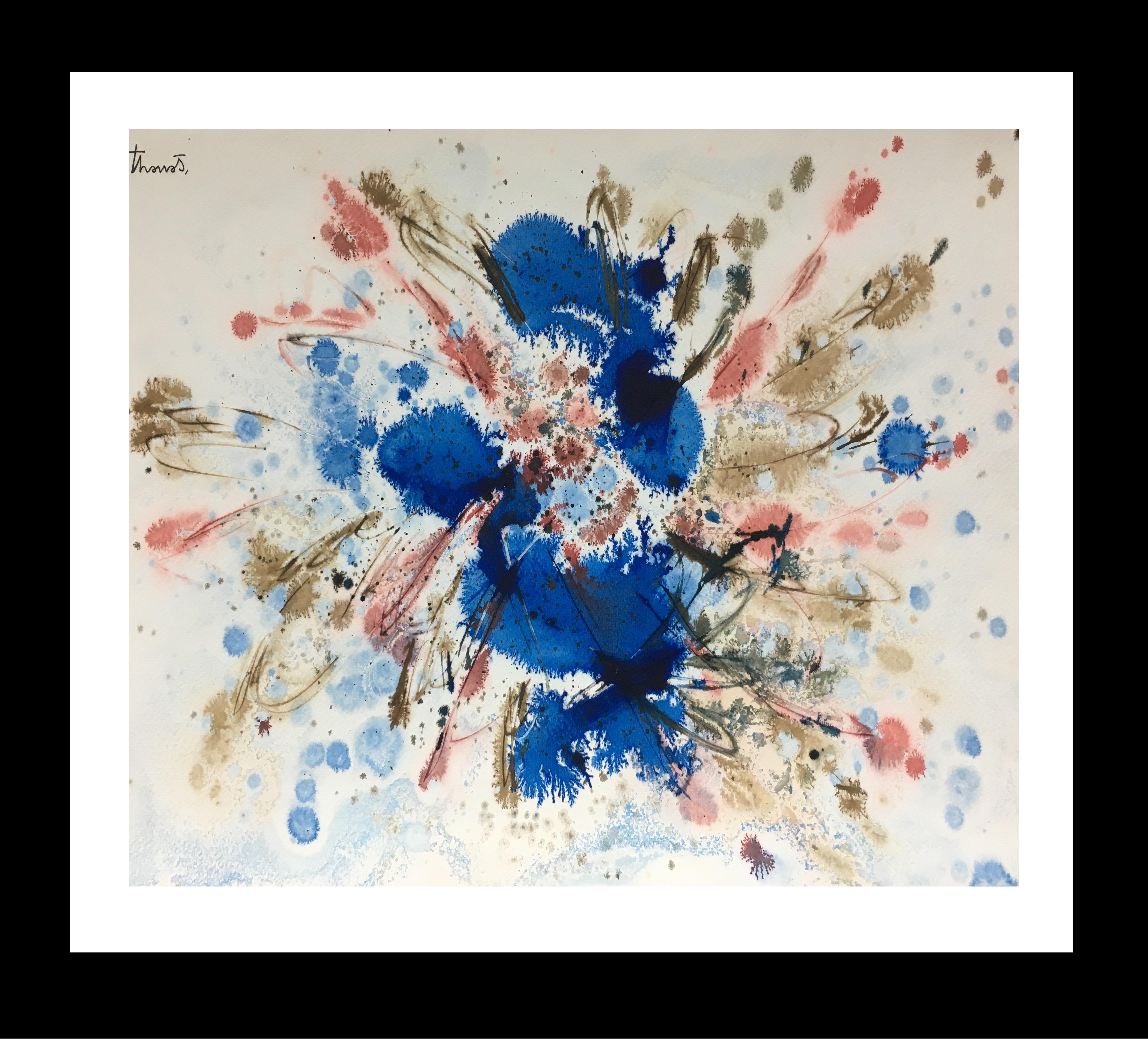 Tharrats Abstract Blue 4, Acrylic on Paper, Framed, Late 20th Century