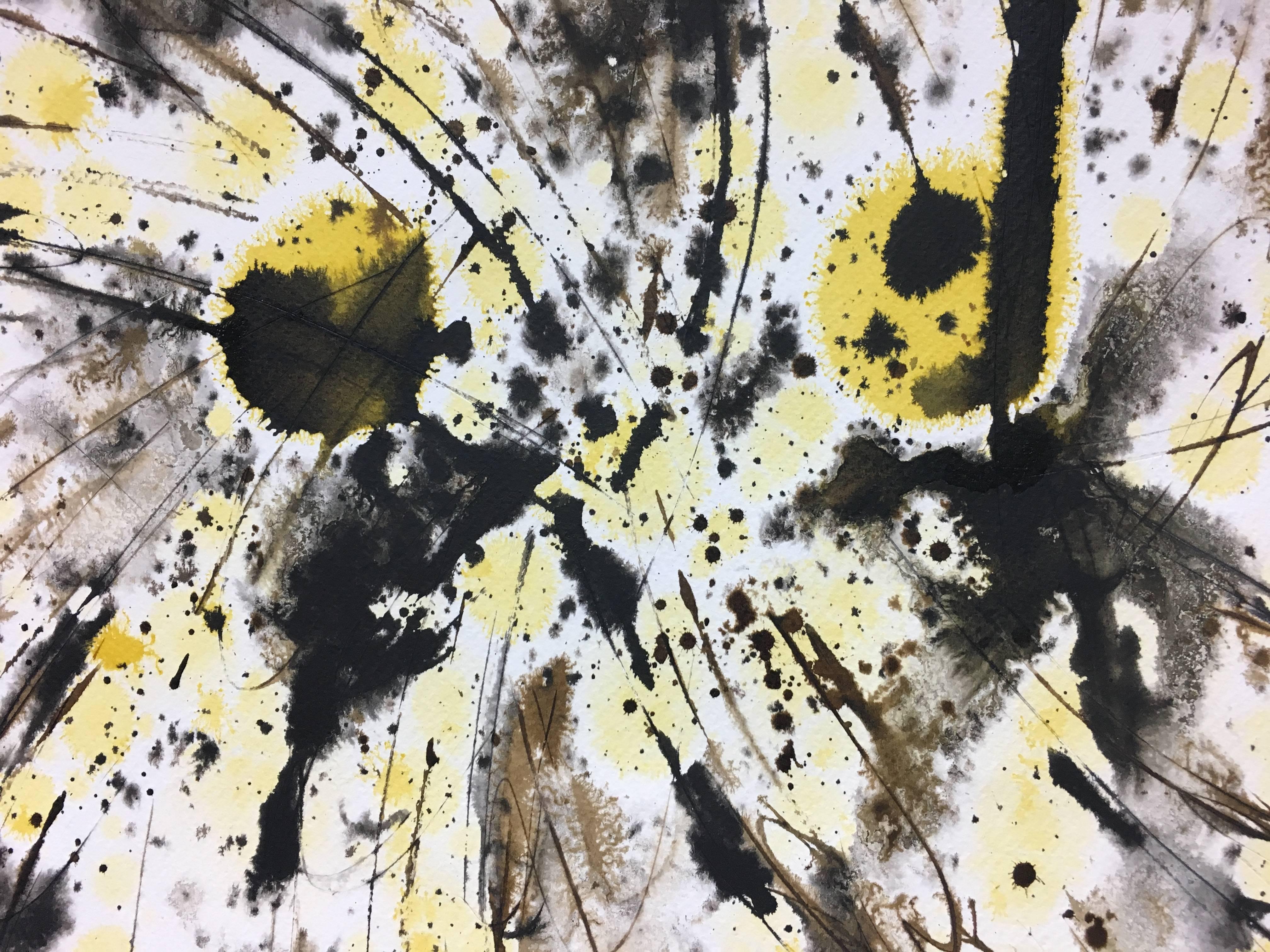Tharrats.  Bianco astratto  Nero  Giallo   acrilico astratto originale - Painting Astratto di Josep THARRATS