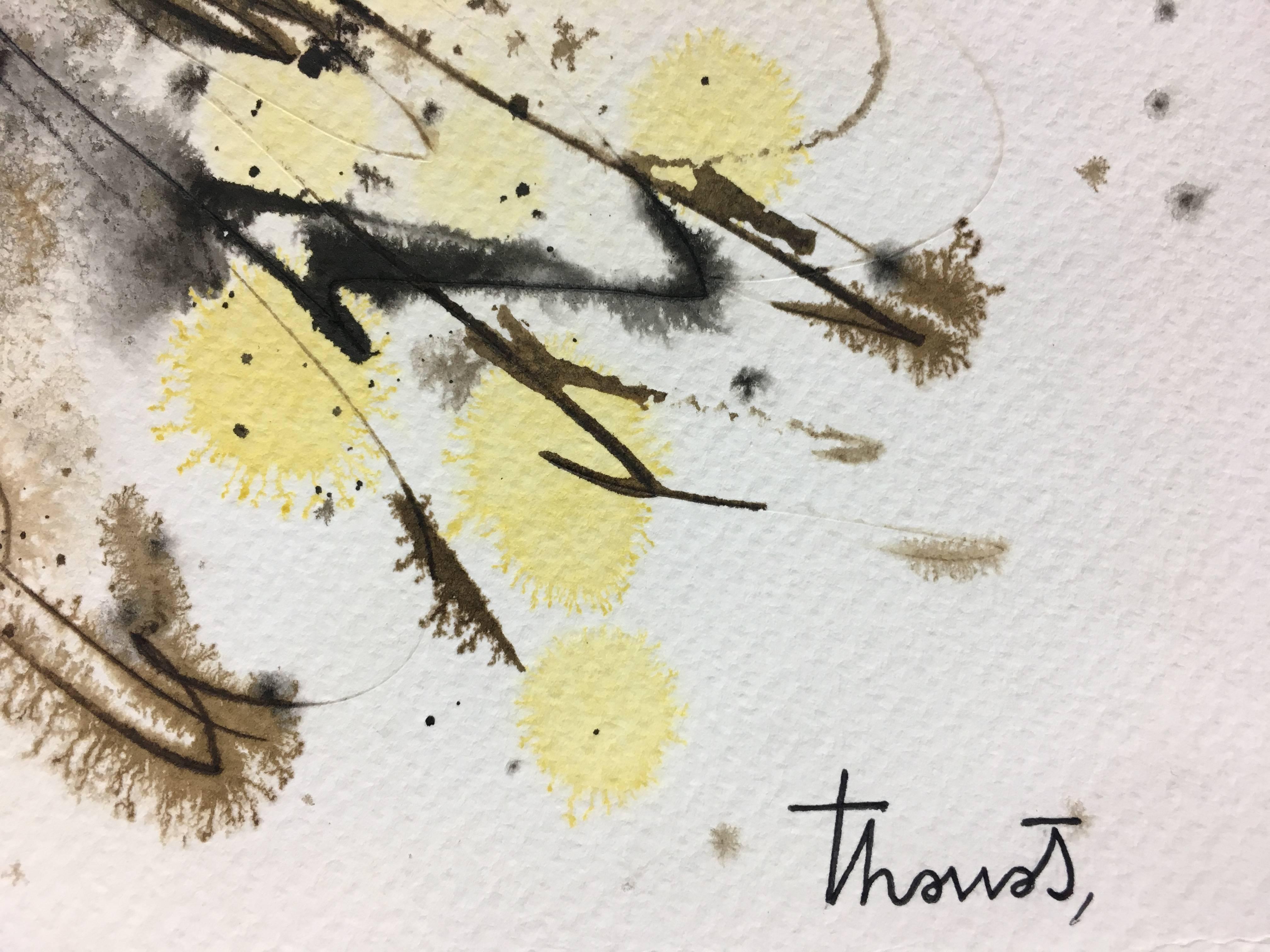 Tharrats.  Bianco astratto  Nero  Giallo   acrilico astratto originale - Abstract Painting Grigio di Josep THARRATS