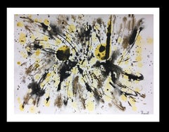  Tharrats. Blanc abstrait  Noir  Jaune   original abstrait acrylique 