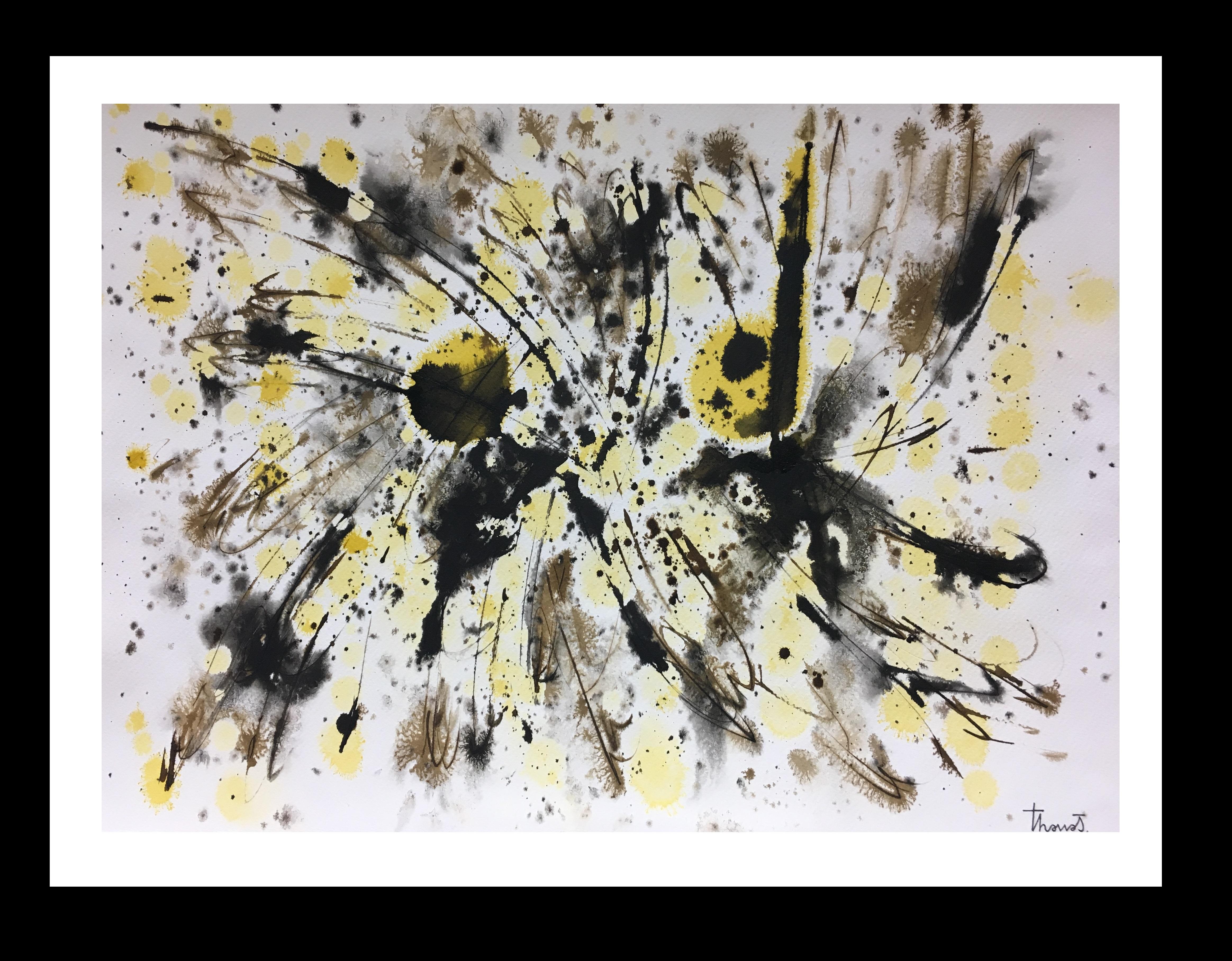 Abstract Painting di Josep THARRATS - Tharrats.  Bianco astratto  Nero  Giallo   acrilico astratto originale