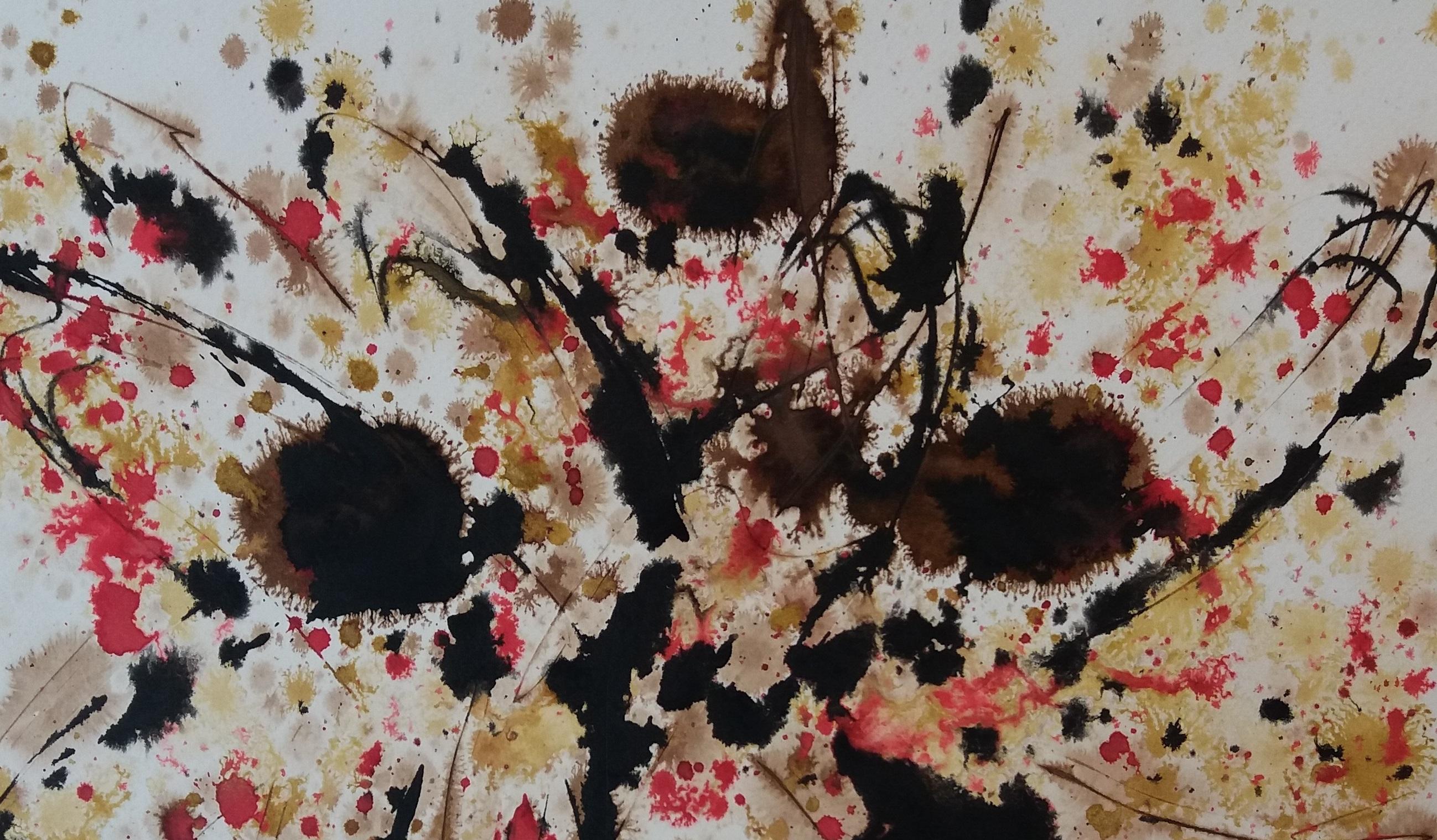 Tharrats  Nero  Costellazione 20  pittura originale astratta su carta acrilica - Painting di Josep THARRATS