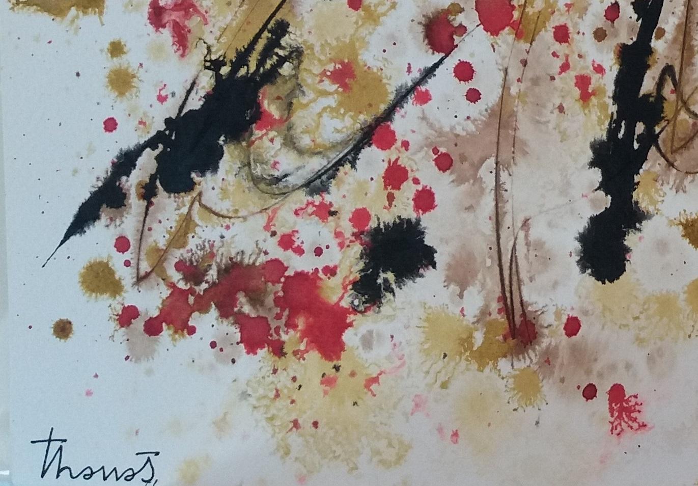 Tharrats   Nero  Costellazione 20  pittura originale astratta su carta acrilica - Painting Astratto di Josep THARRATS