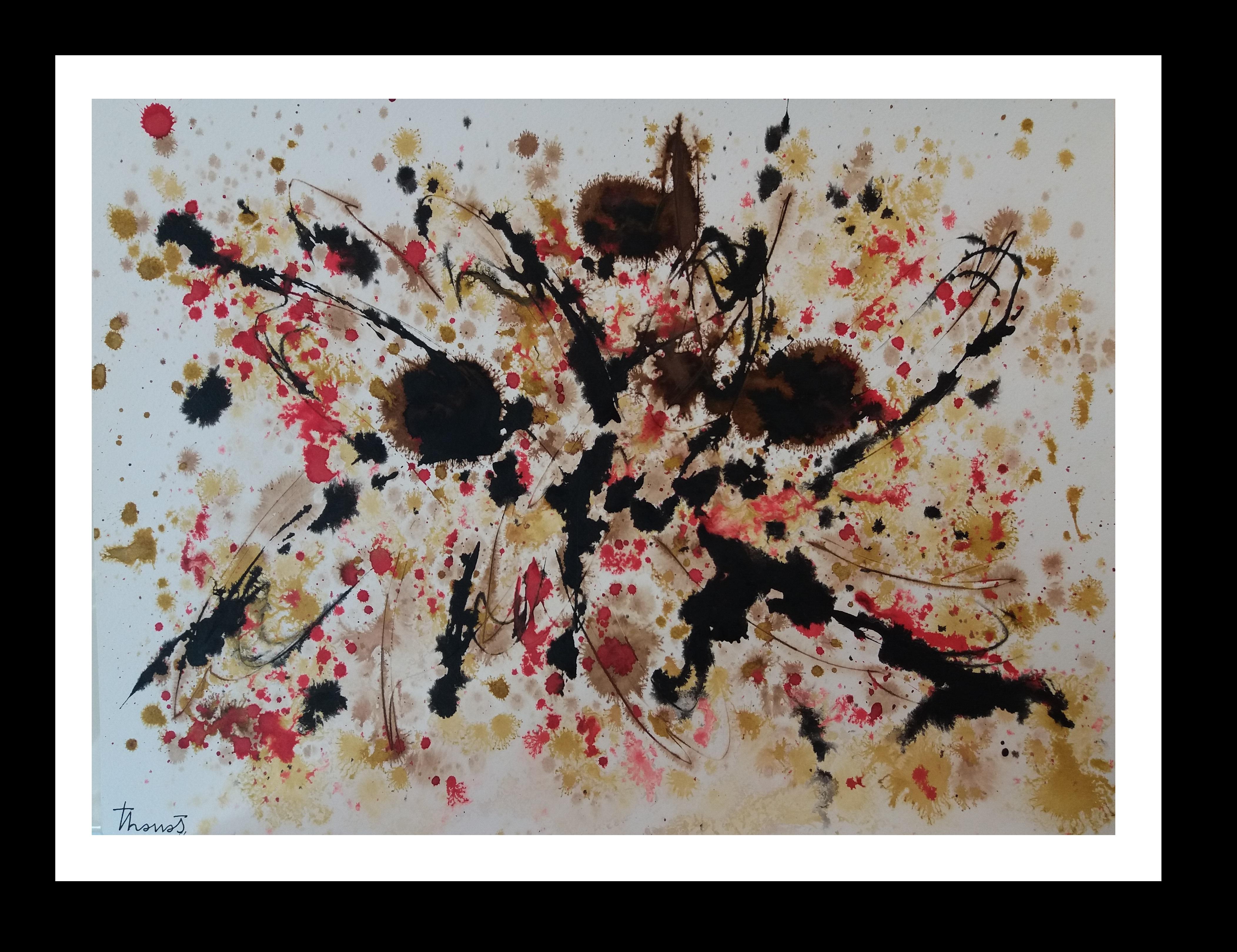 Abstract Painting di Josep THARRATS - Tharrats   Nero  Costellazione 20  pittura originale astratta su carta acrilica