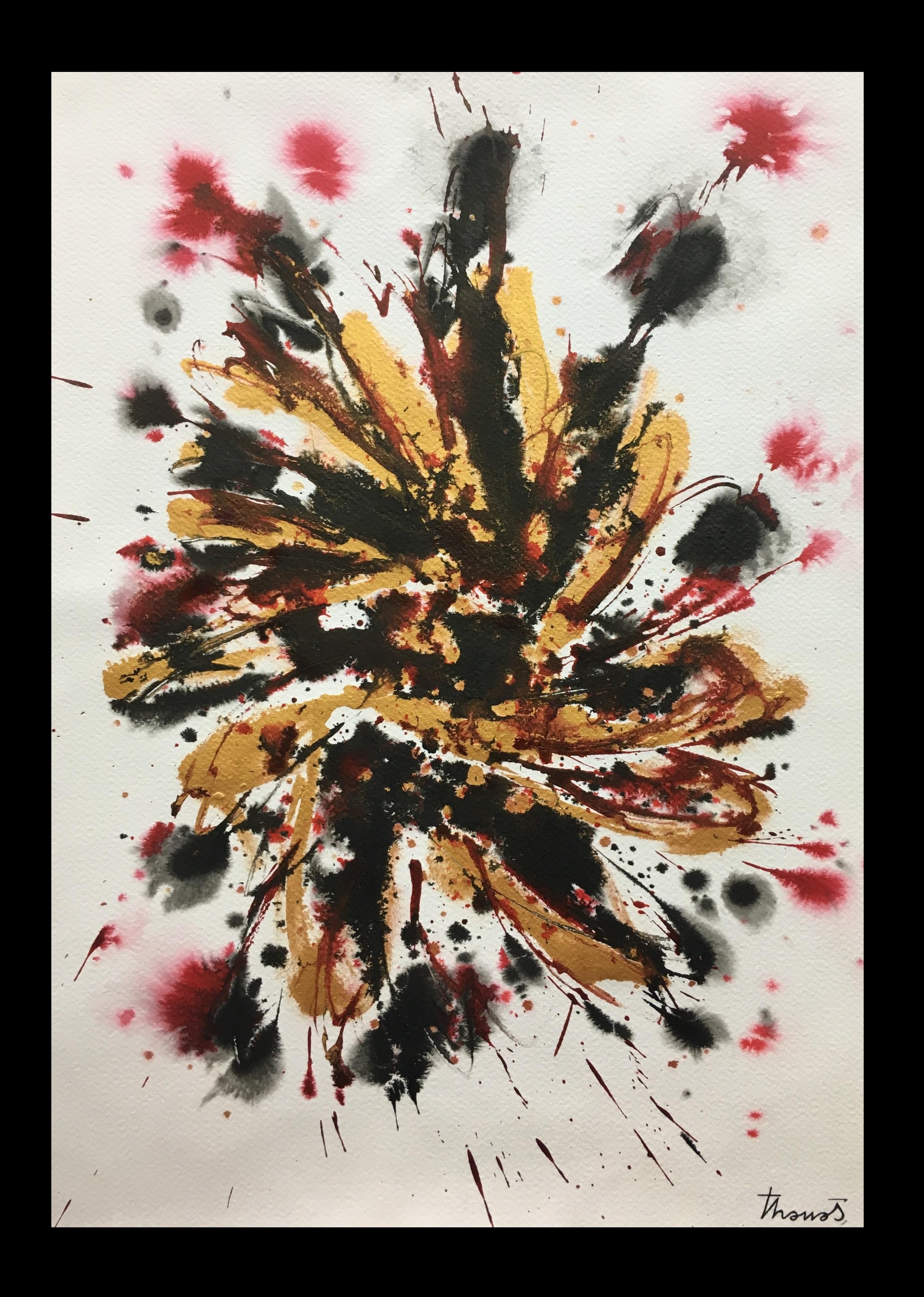 Tharrats     nero  d'oro  Costellazioni 14 originali astratti su carta acrilica - Painting di Josep THARRATS
