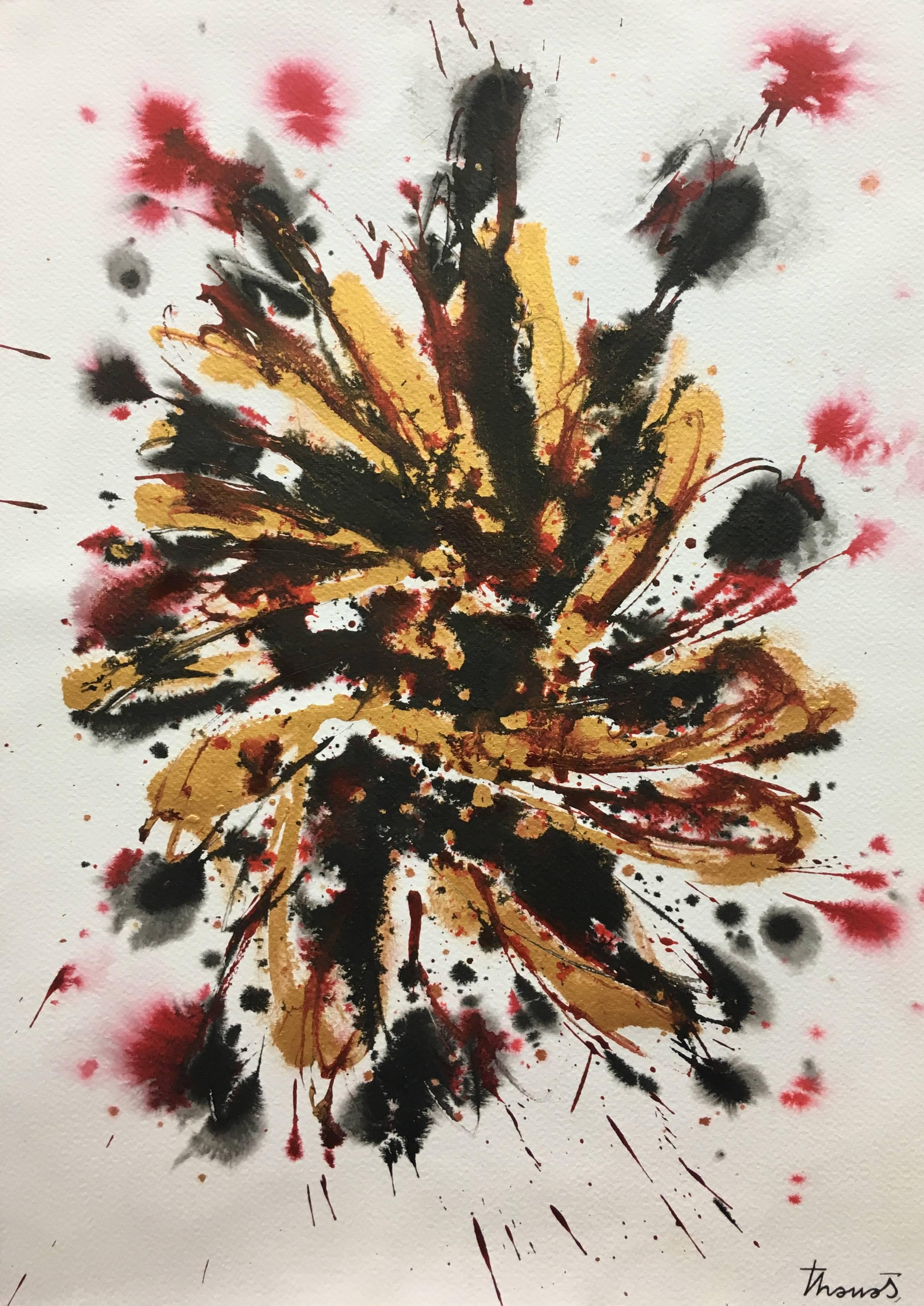 Tharrats     nero  d'oro  Costellazioni 14 originali astratti su carta acrilica - Painting Astratto di Josep THARRATS